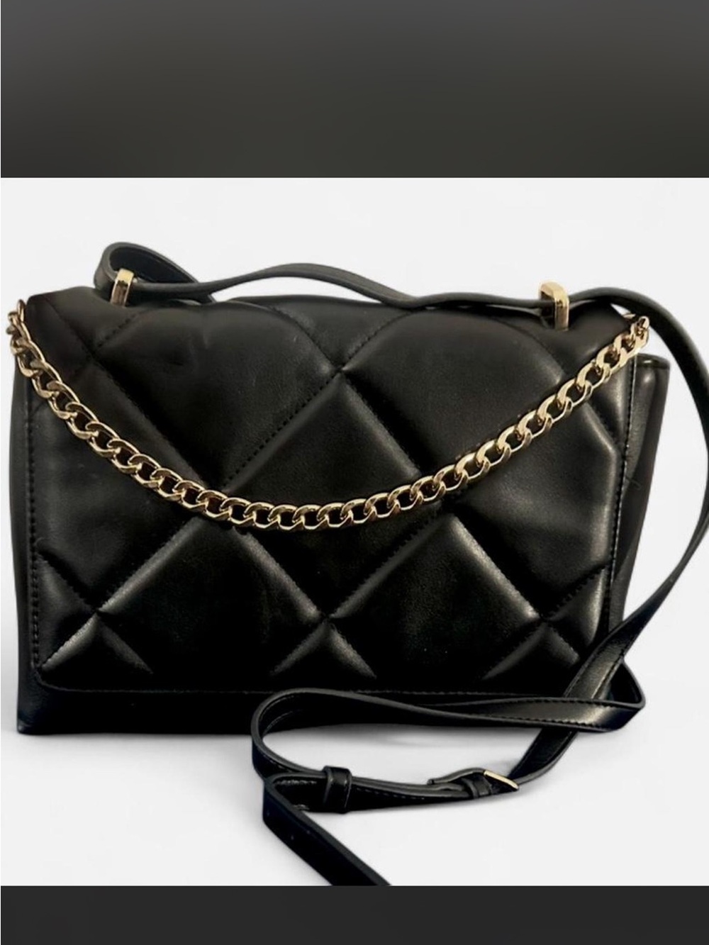 Black Quilted Chain-Trim Shoulder Bag